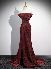 Burgundy Mermaid Off the Shoulder Pleats Prom Dress